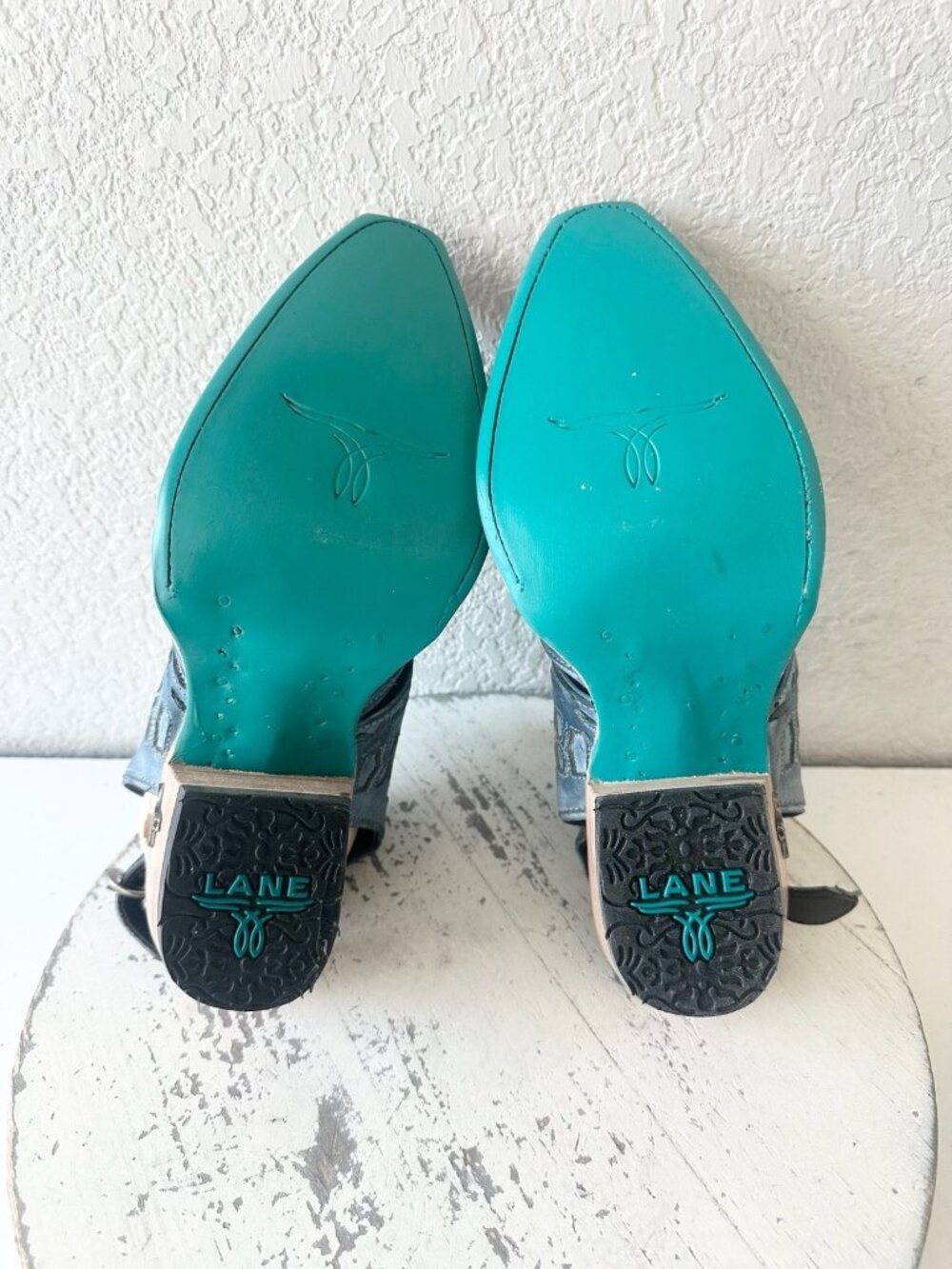 Lane Robin Slingback Mule Womens Cowboy Boots Blue Cowgirl Western Ankle Size 9 - Picture 9 of 12